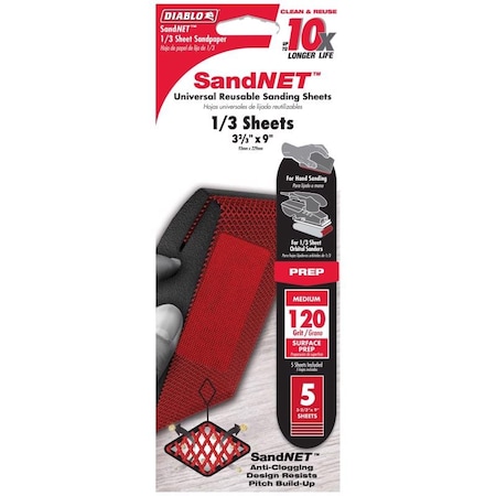 SandNet 9 In. L X 3-2/3 In. W 120 Grit Ceramic Blend Sanding Sheet 5 Pk